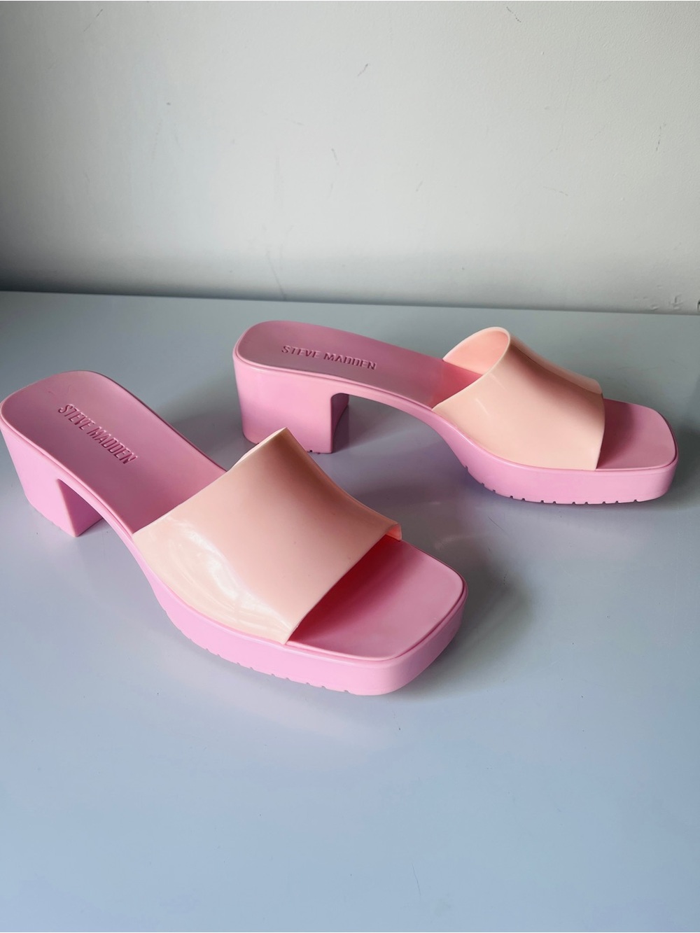 Steve Madden Harlin Pink Platform Slide Sandals Block Heel Size 10